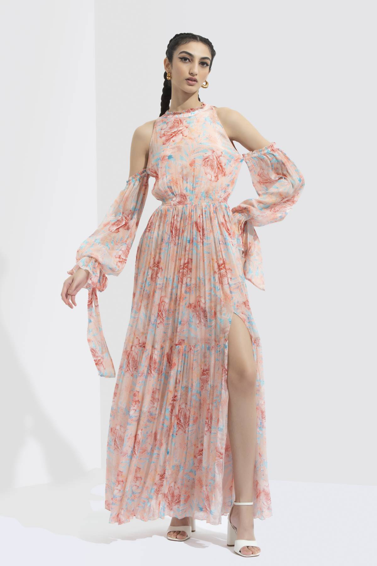 Buy Cold Shoulder Print Dress by Mandira Wirk