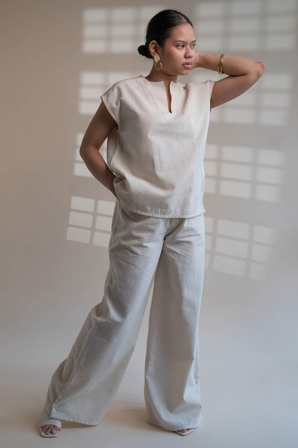 Cotton Top & Slit Pants Set