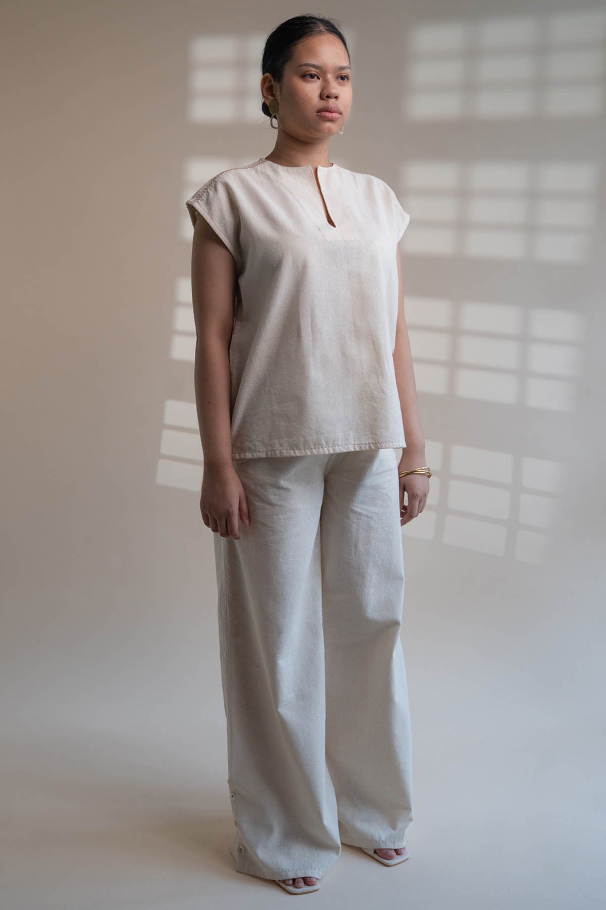 Cotton Top & Slit Pants Set