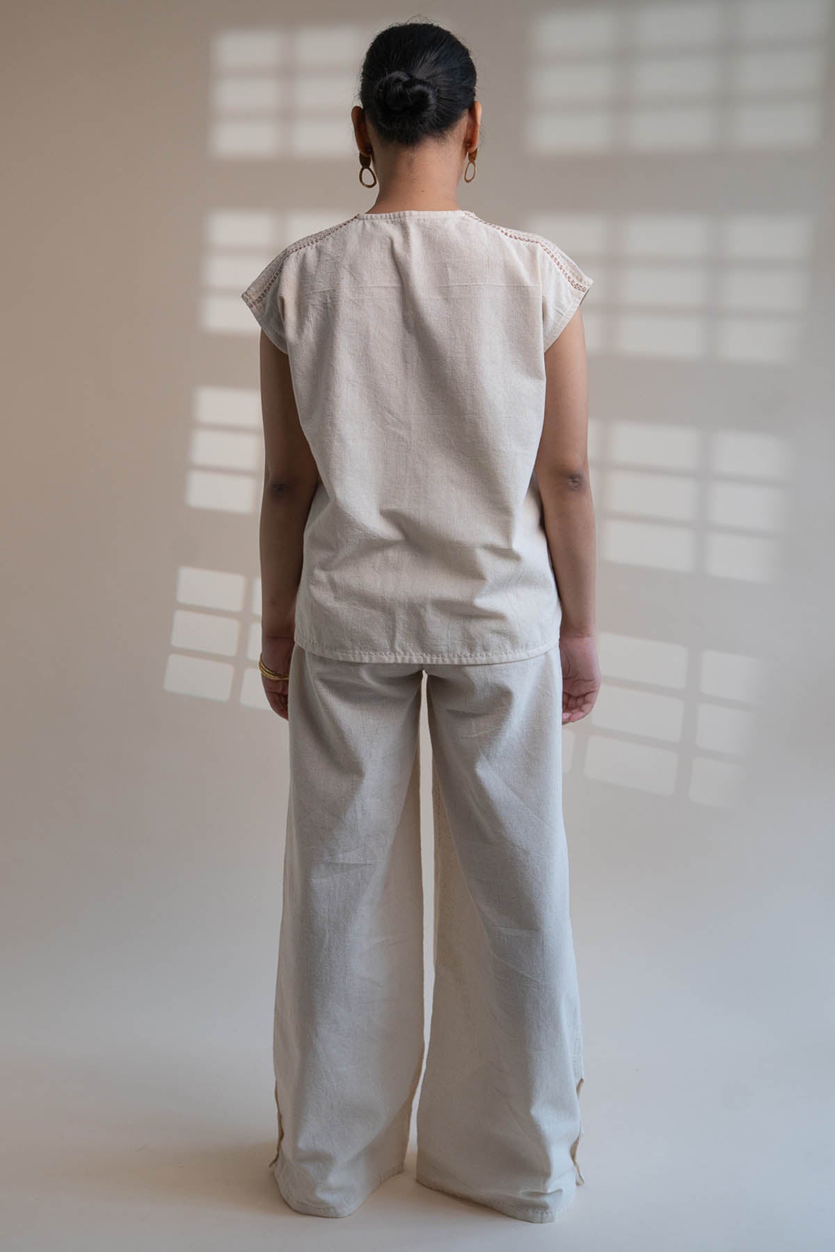 Cotton Top & Slit Pants Set