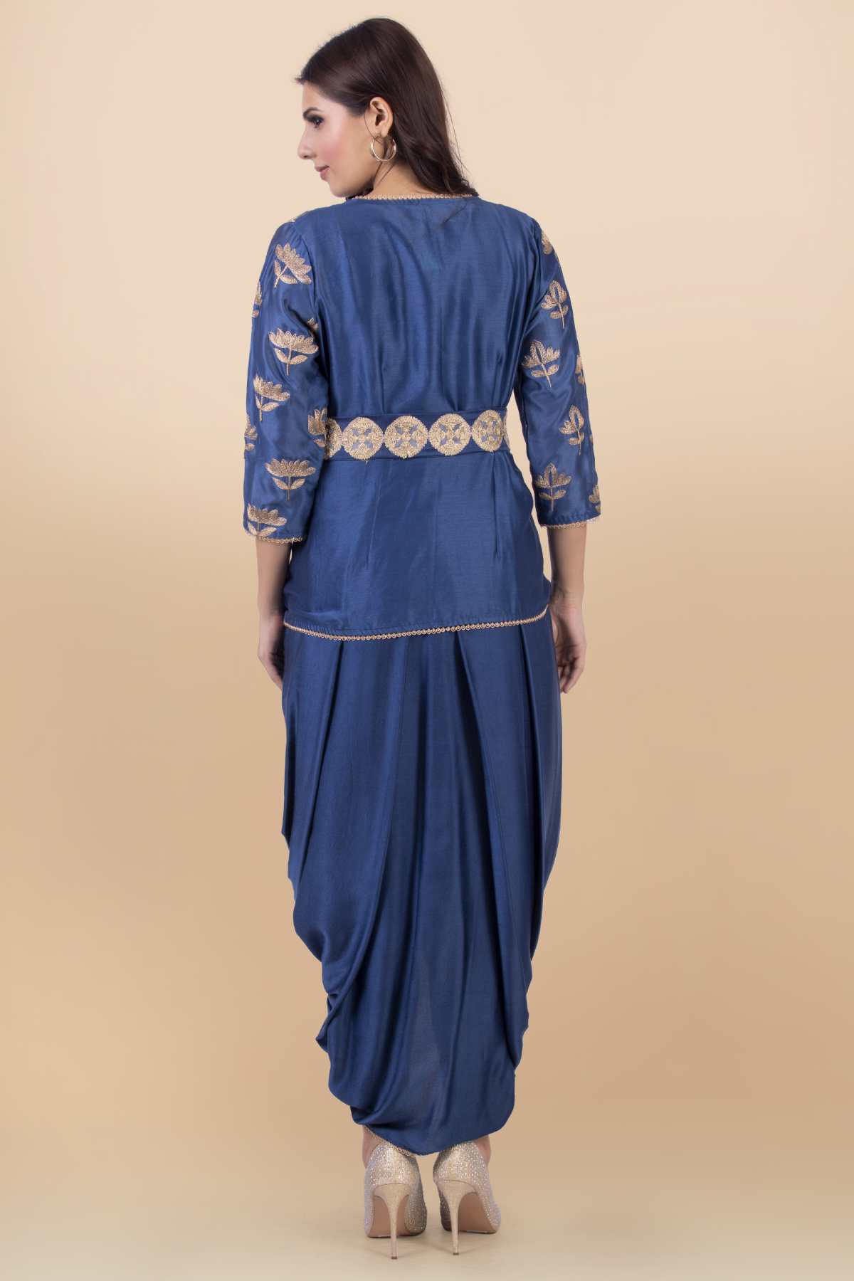 Blue Cowl Draped Dress & Jacket