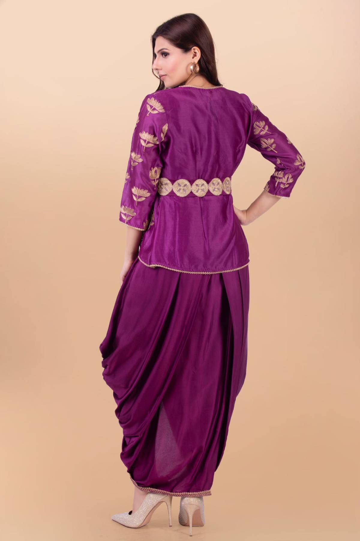 Purple Long Cowl Draped Dress