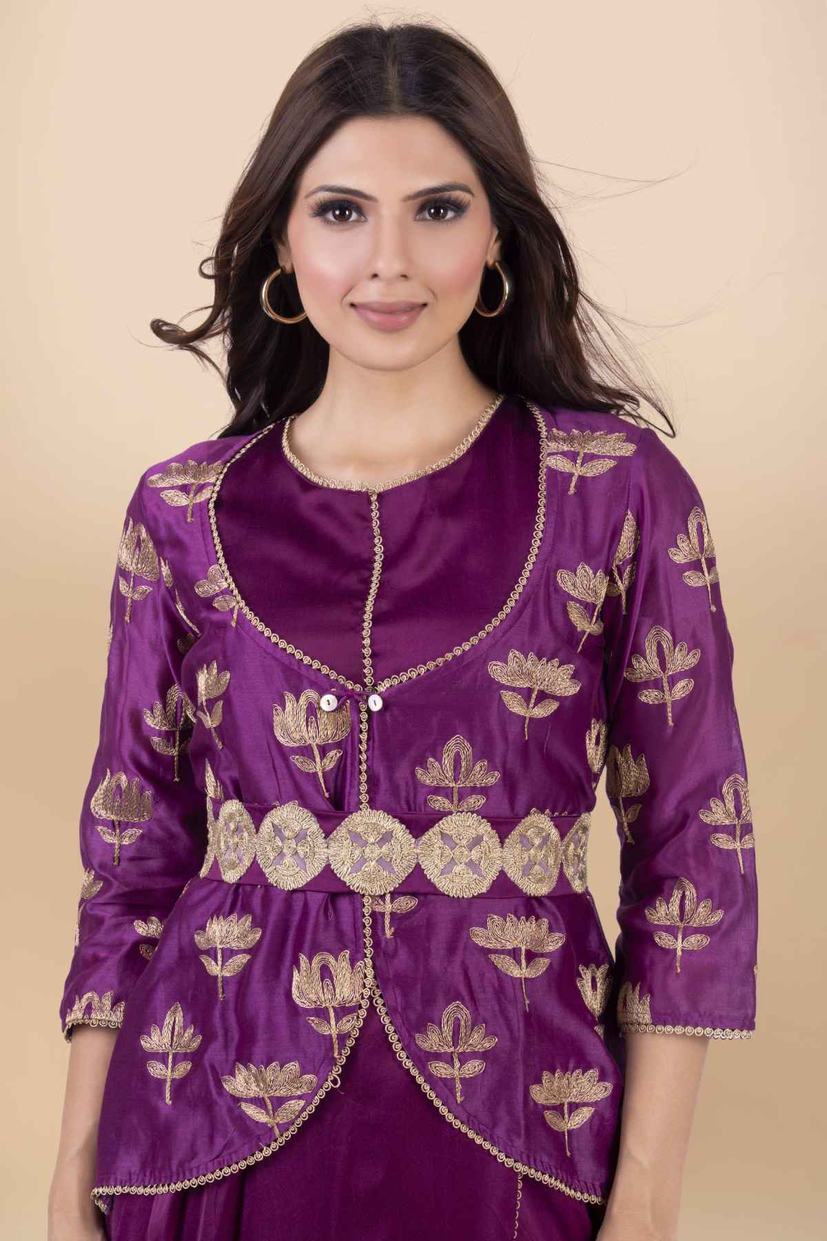 Purple Long Cowl Draped Dress