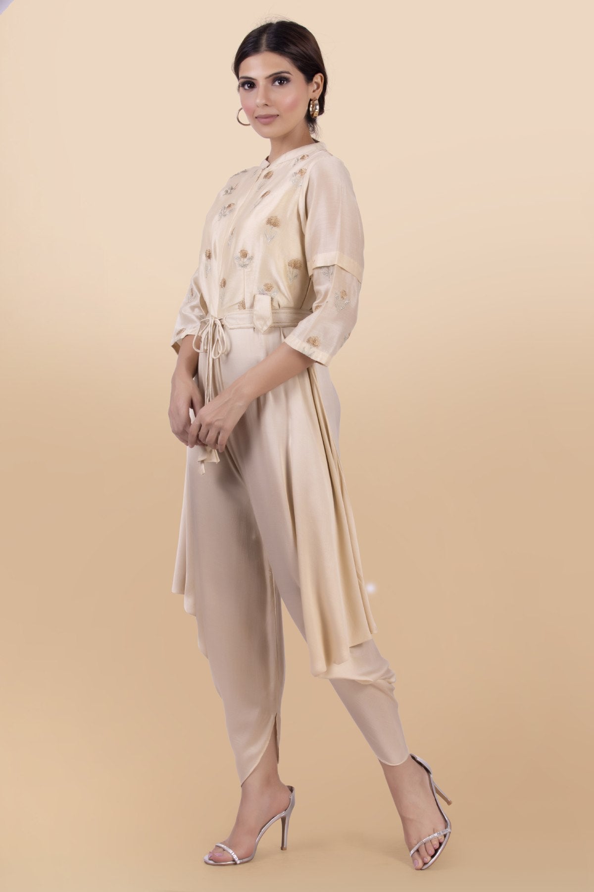 Cream Silk Cowl Draped Jumpsuit