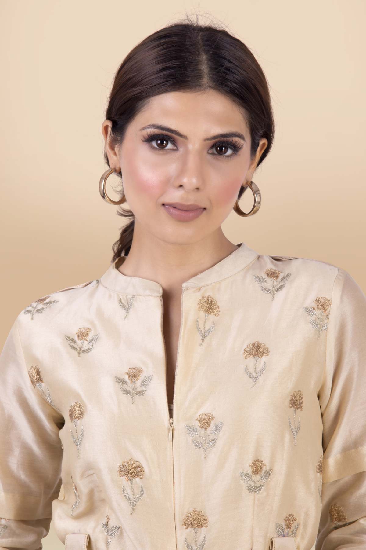 Cream Silk Cowl Draped Jumpsuit