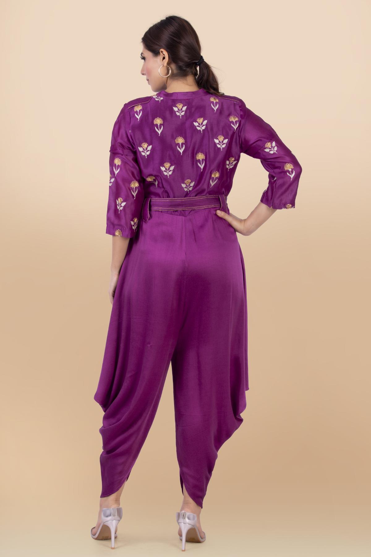 Purple Cowl Draped Jumpsuit