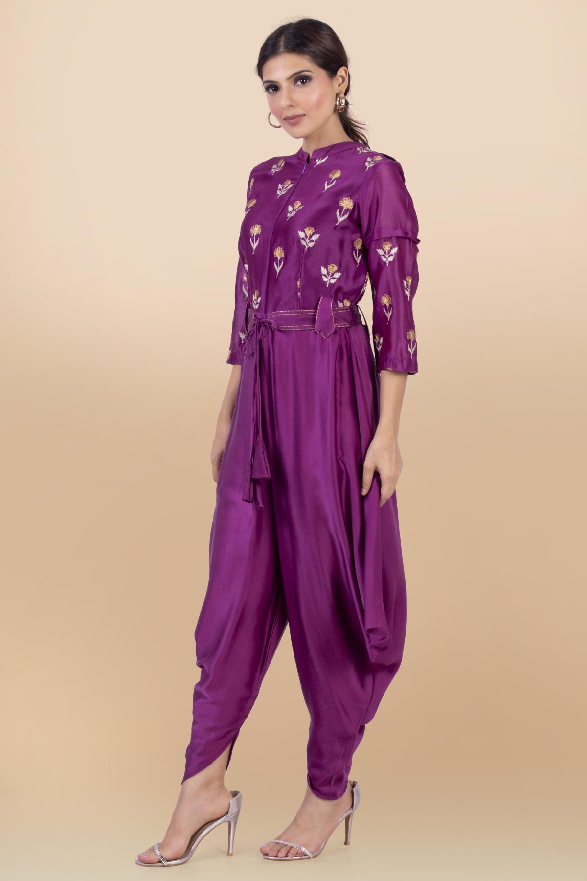 Purple Cowl Draped Jumpsuit