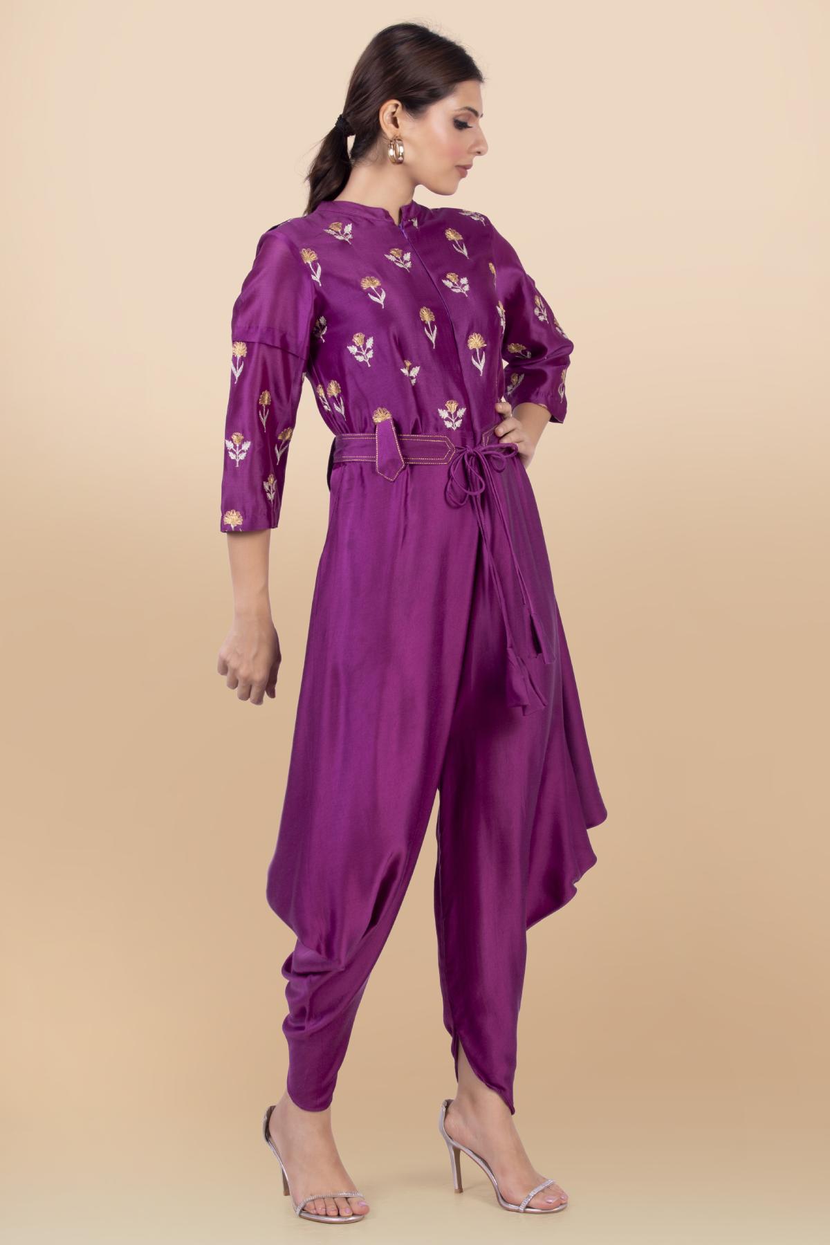Purple Cowl Draped Jumpsuit