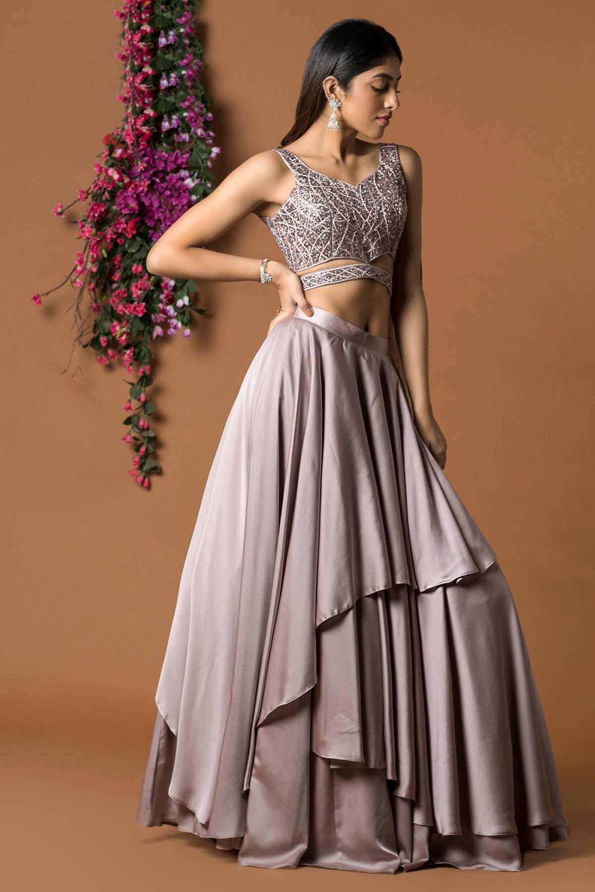 Cutout Layered Lehenga Set