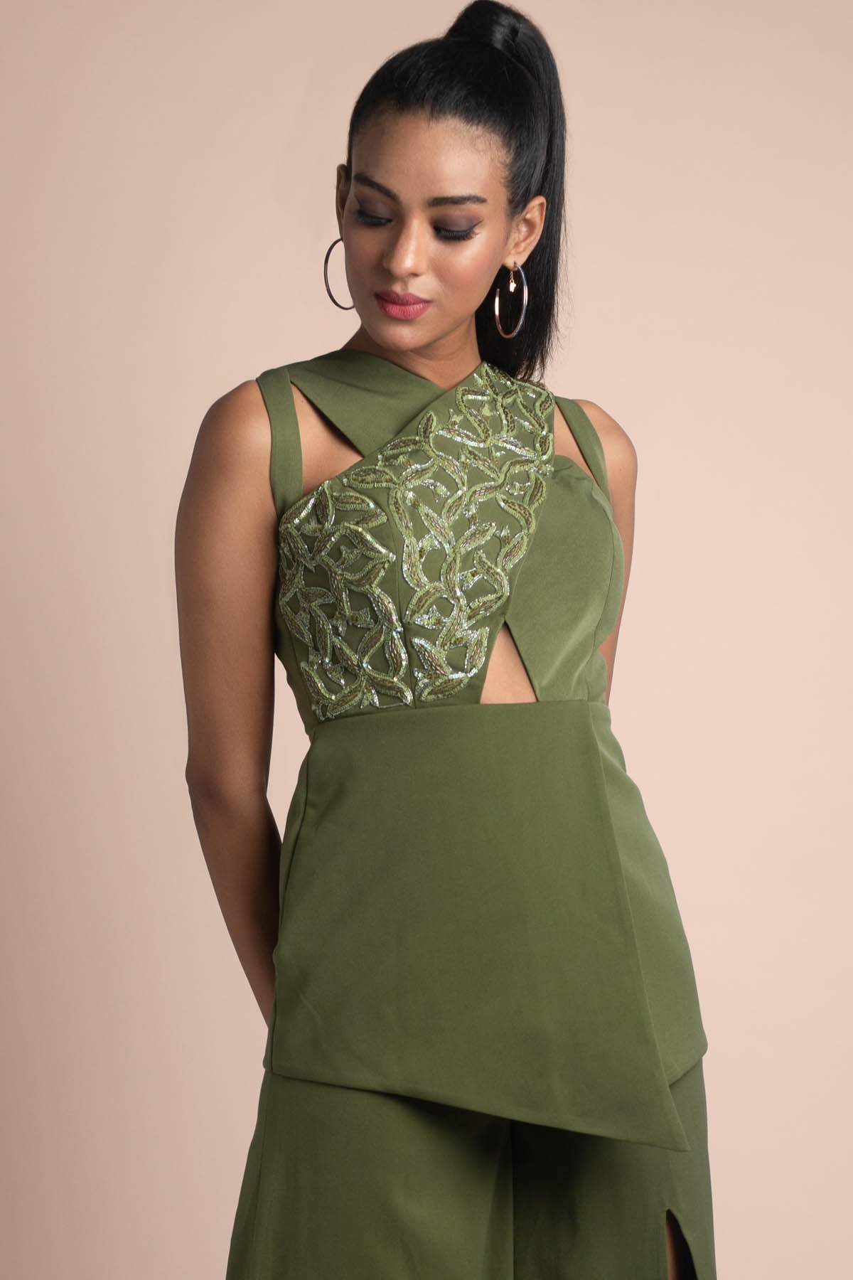 Green Cutwork Top & Flared Pants