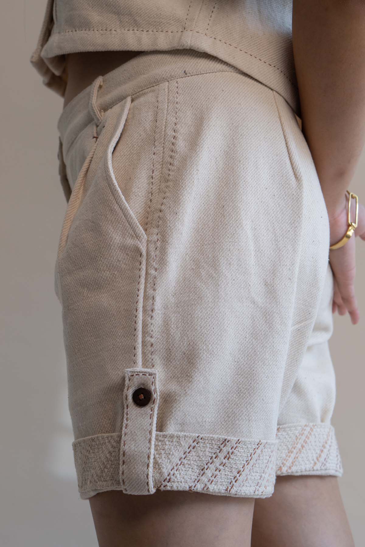 Denim Cotton Kantha Shorts