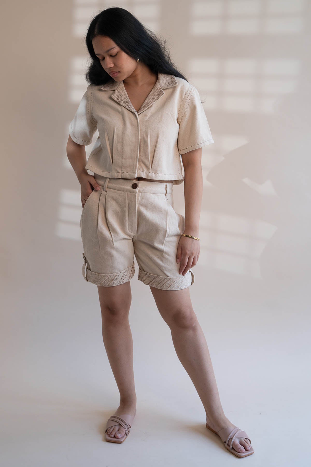 Buy Designer Denim Cotton Kantha Shorts By Lafaani