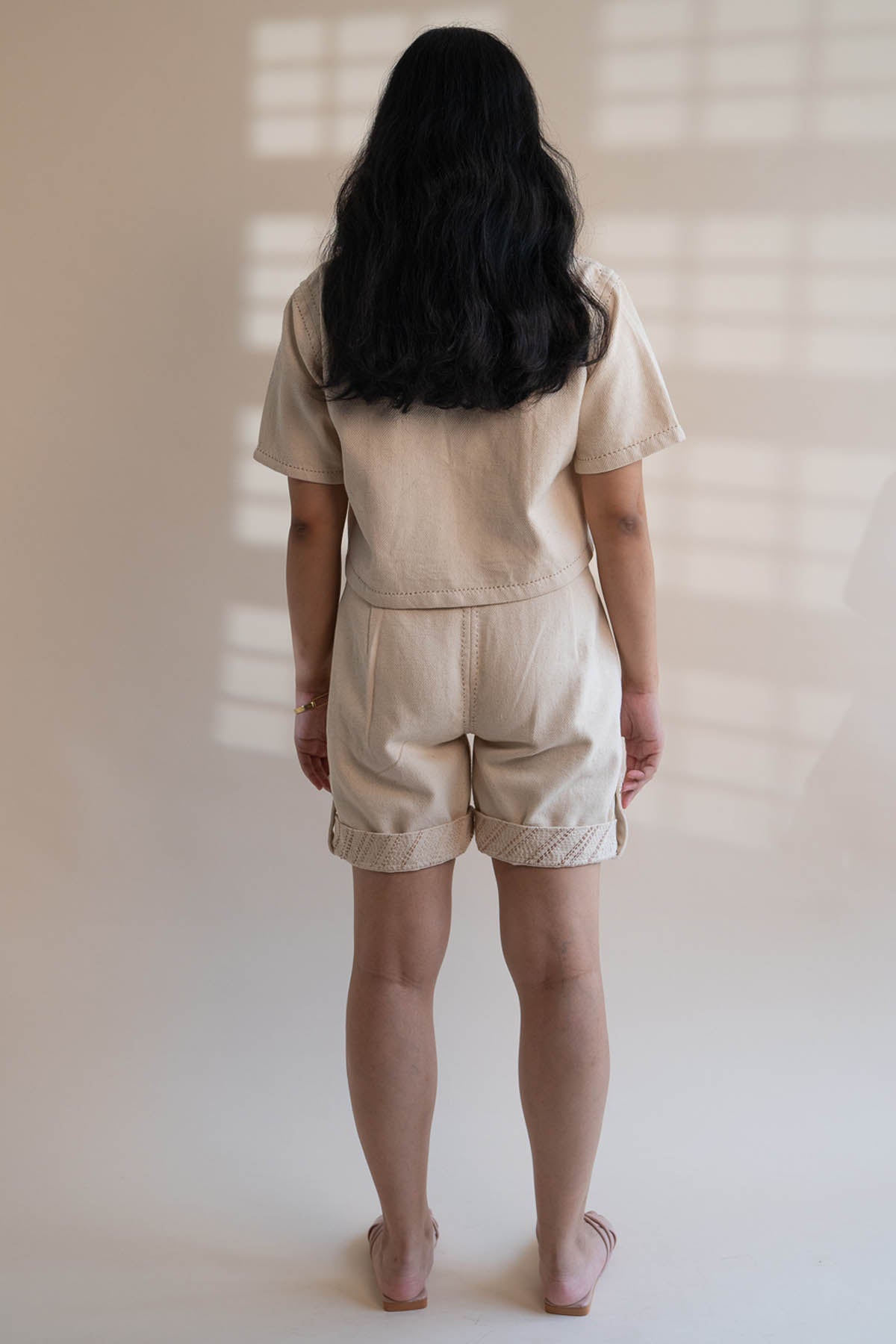 Denim Cotton Kantha Shorts