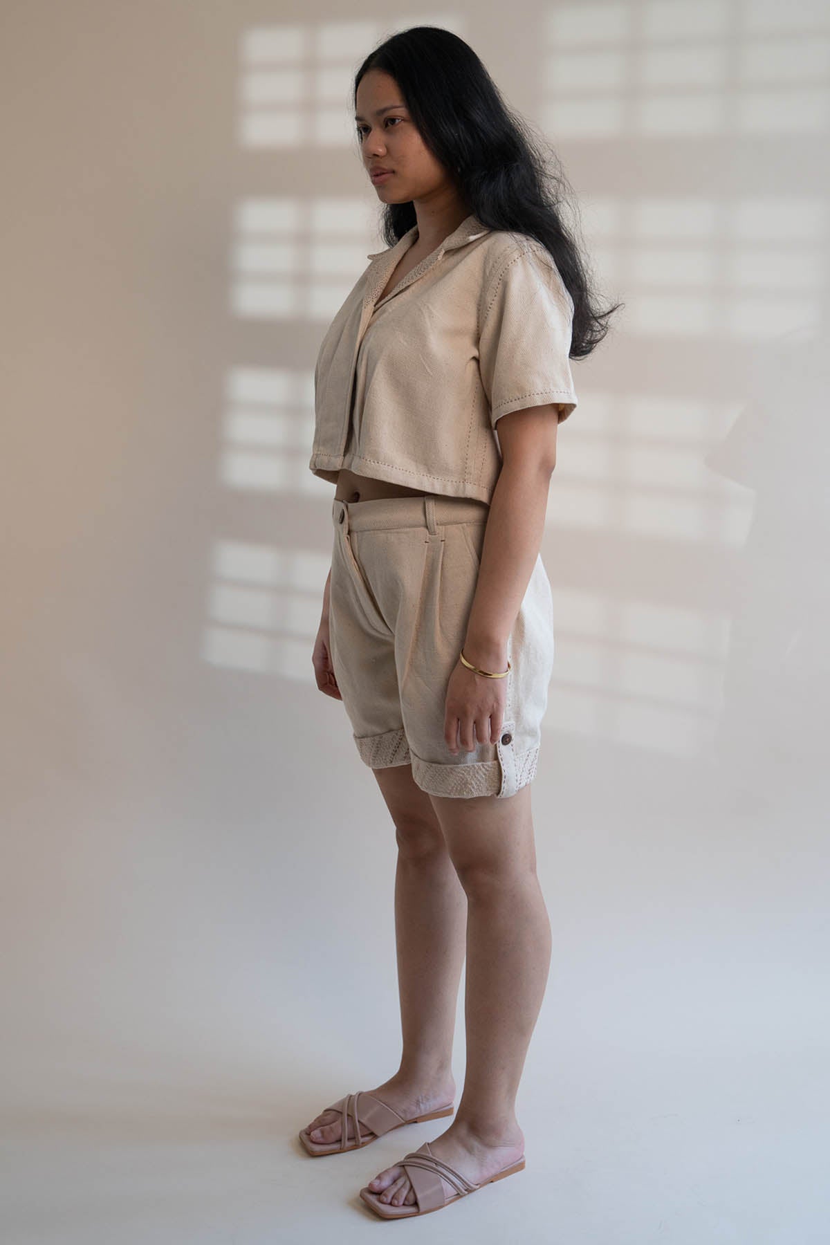 Denim Cotton Kantha Shorts