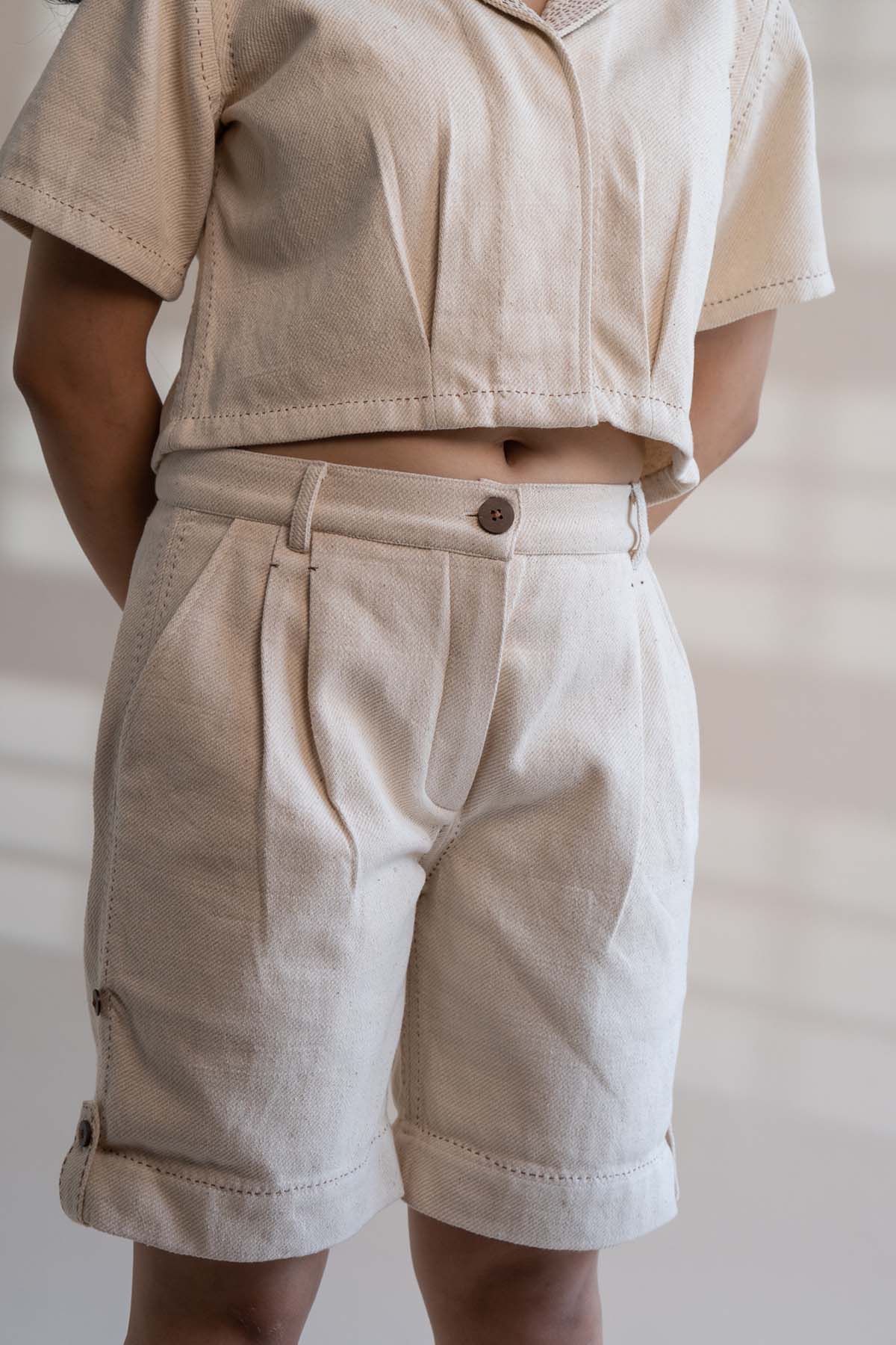 Denim Cotton Kantha Shorts