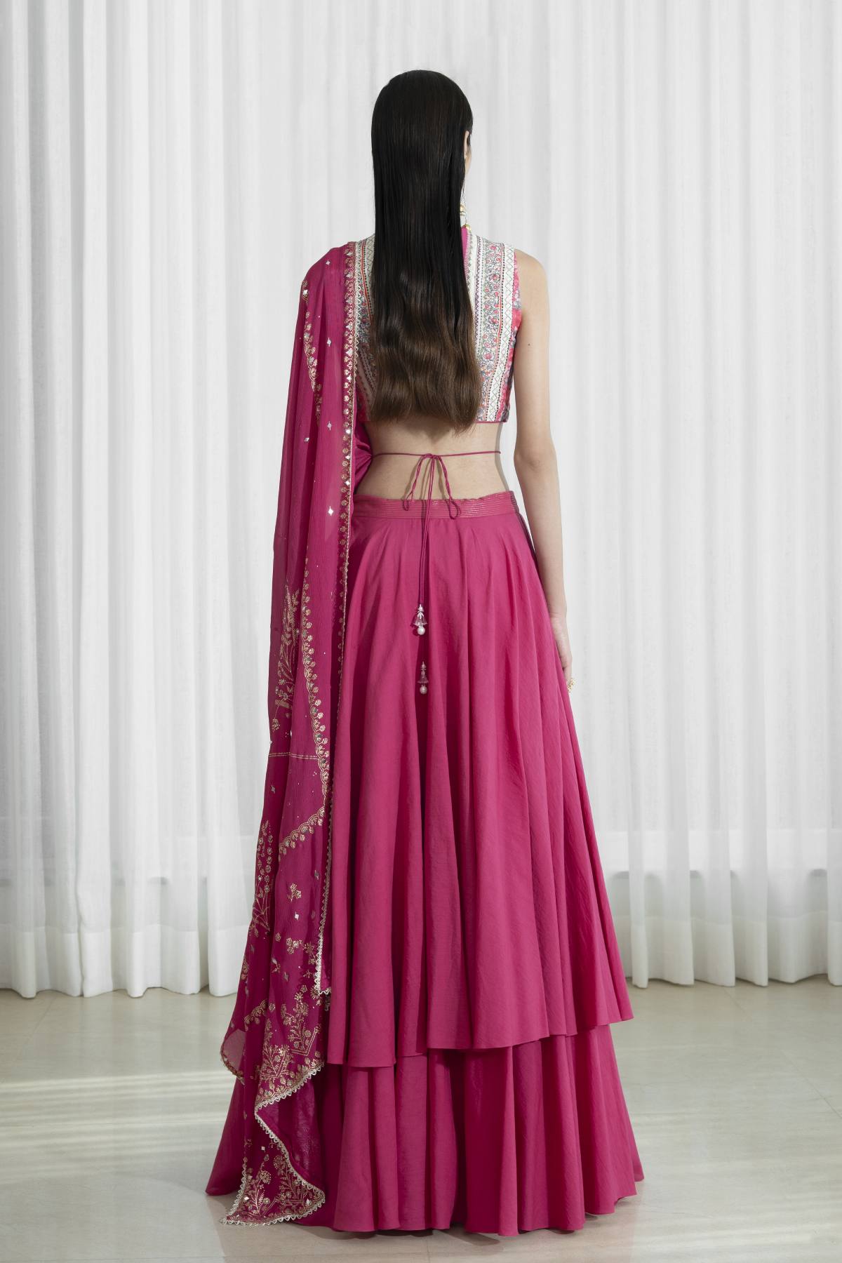 Fuchsia Double Layered Skirt Set