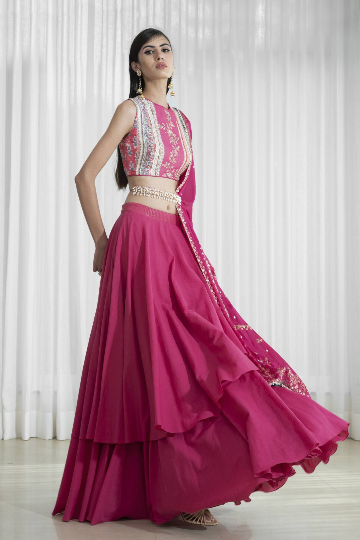 Fuchsia Double Layered Skirt Set