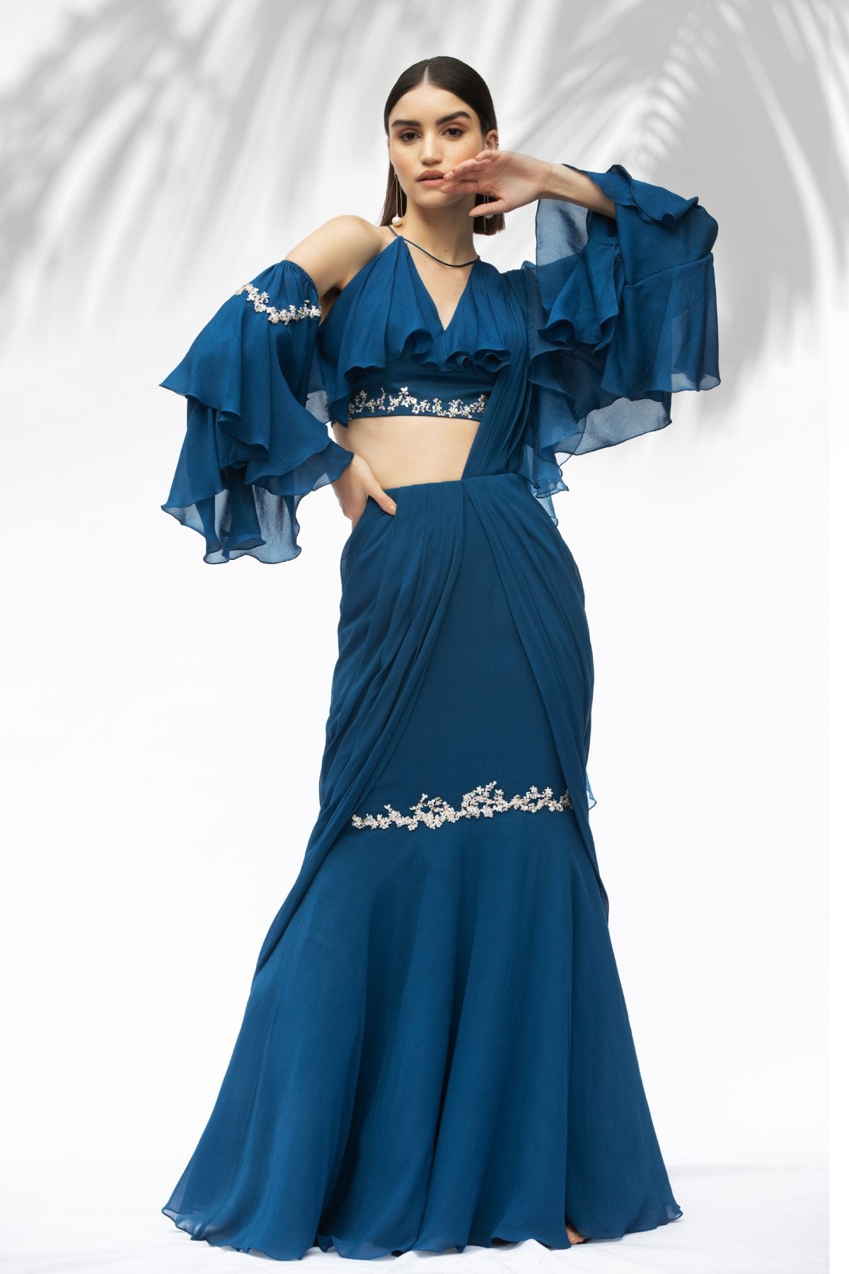 Buy Drape Embroidered Saree by Mandira Wirk