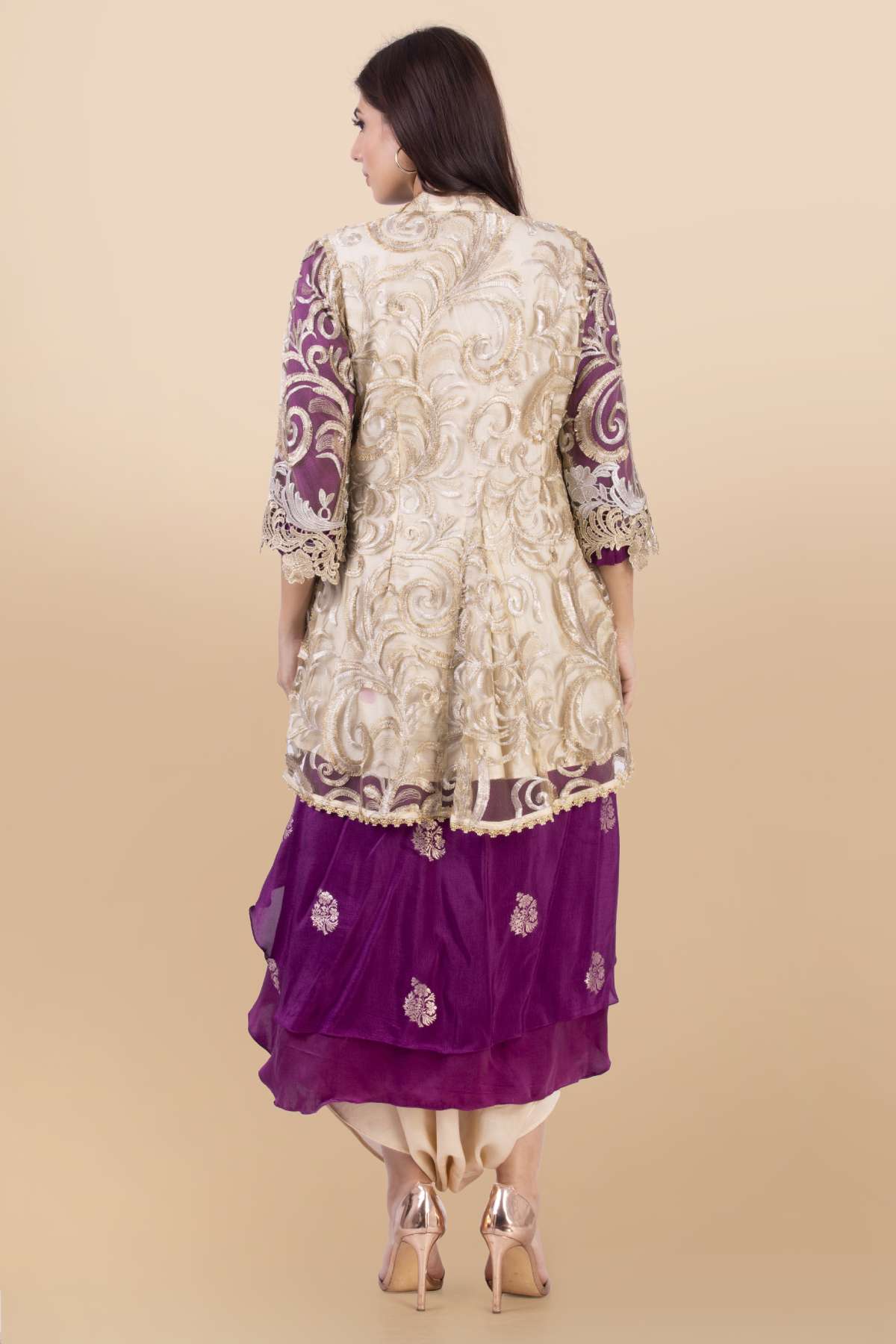 Purple Asymmetrical Dhoti Set