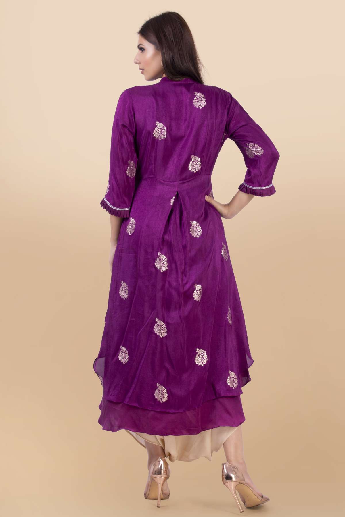 Purple Asymmetrical Dhoti Set