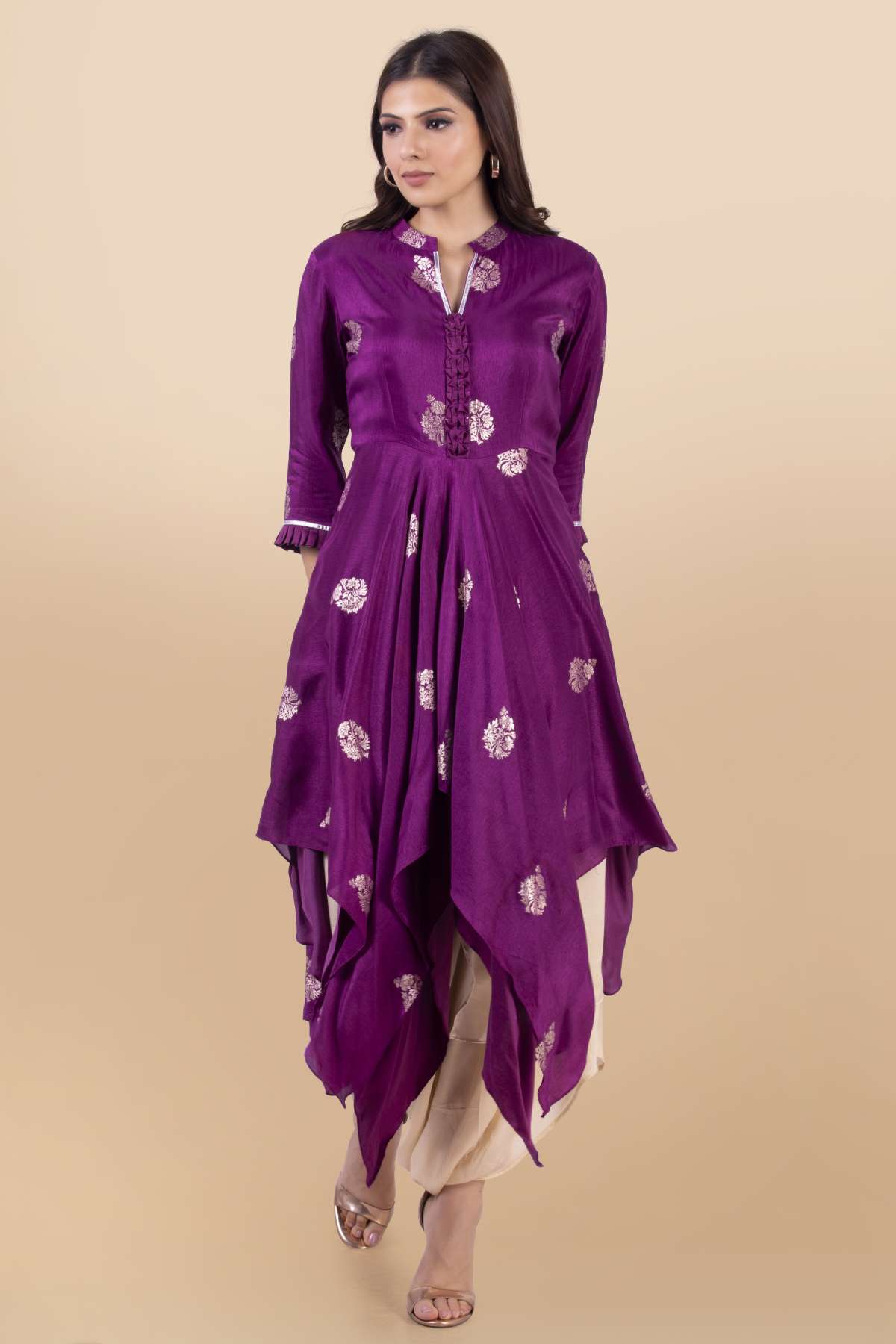 Purple Asymmetrical Dhoti Set