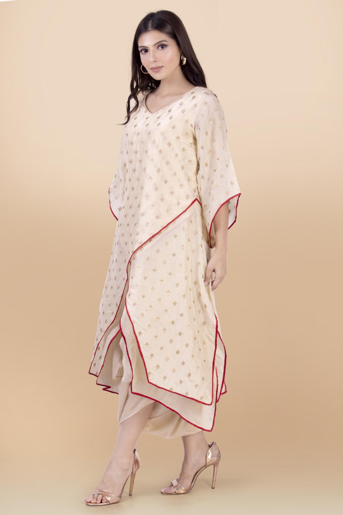 Cream Layered Dhoti Set & Belt