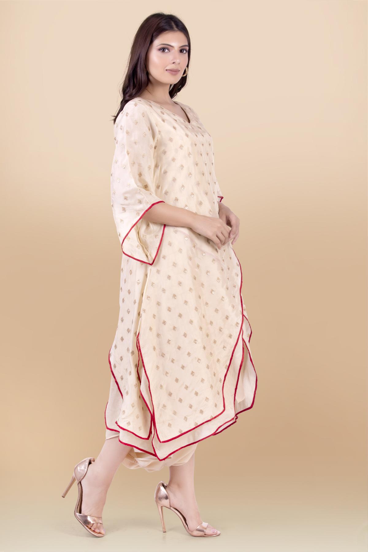 Cream Layered Dhoti Set & Belt