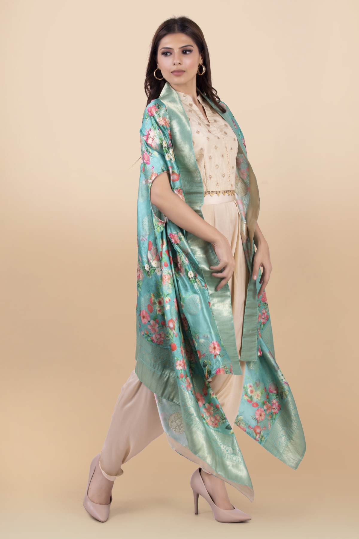 Cream Modal Satin Jacket Set