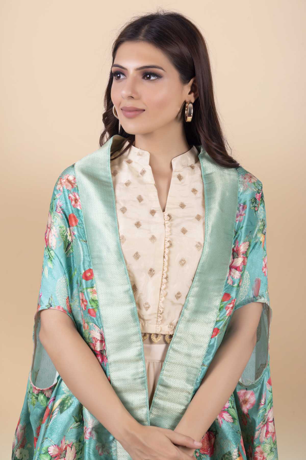 Cream Modal Satin Jacket Set