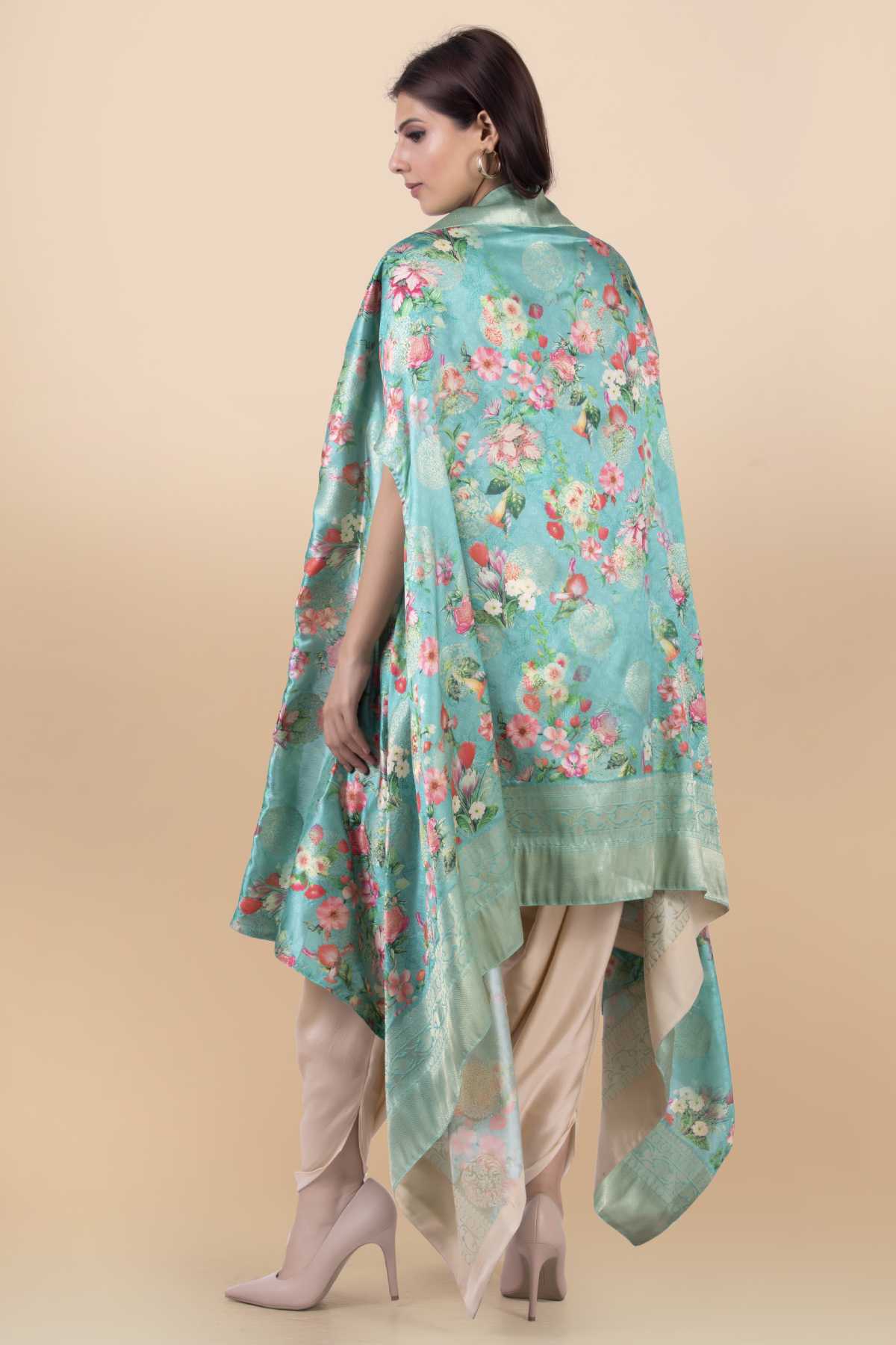 Cream Modal Satin Jacket Set