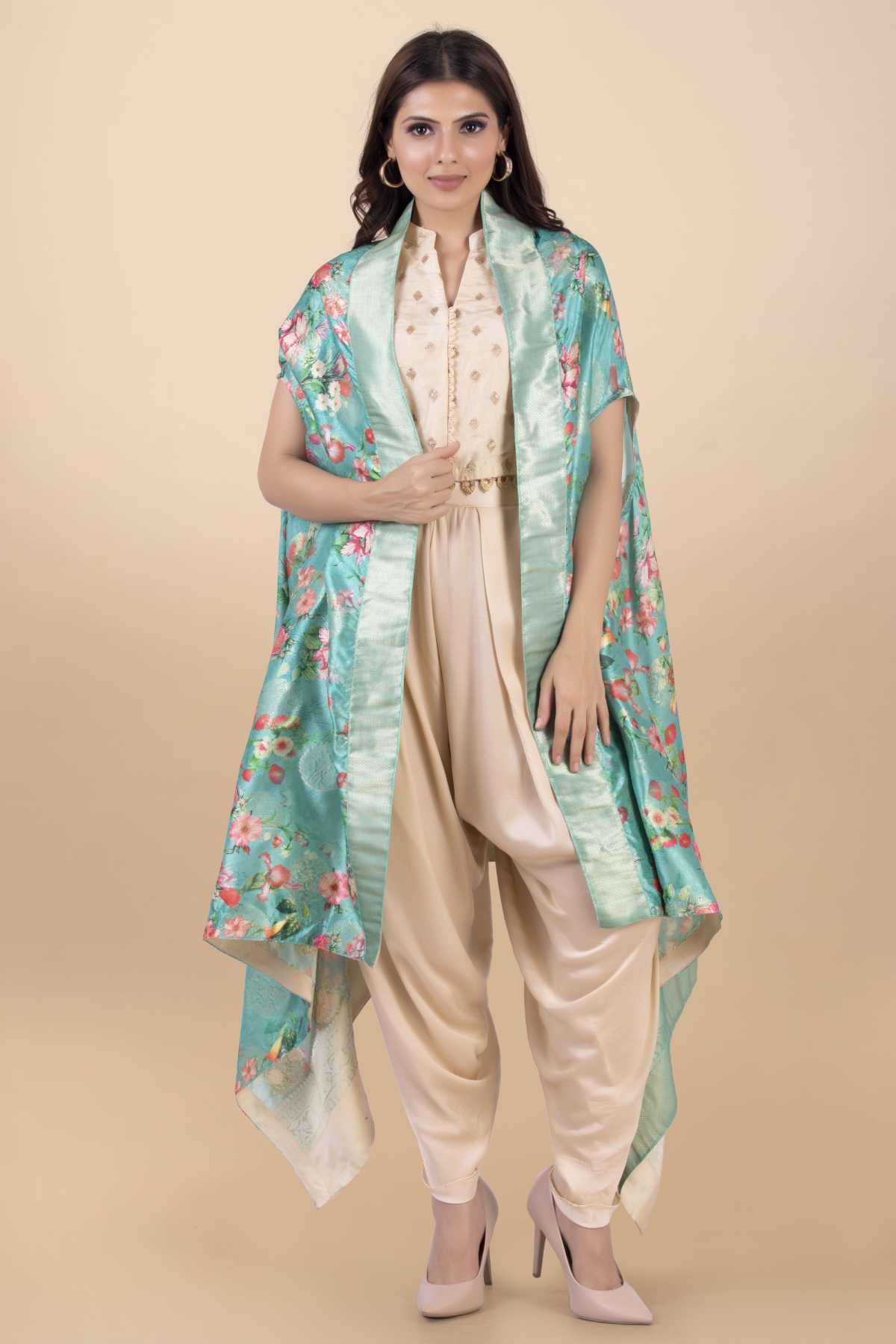 Cream Modal Satin Jacket Set