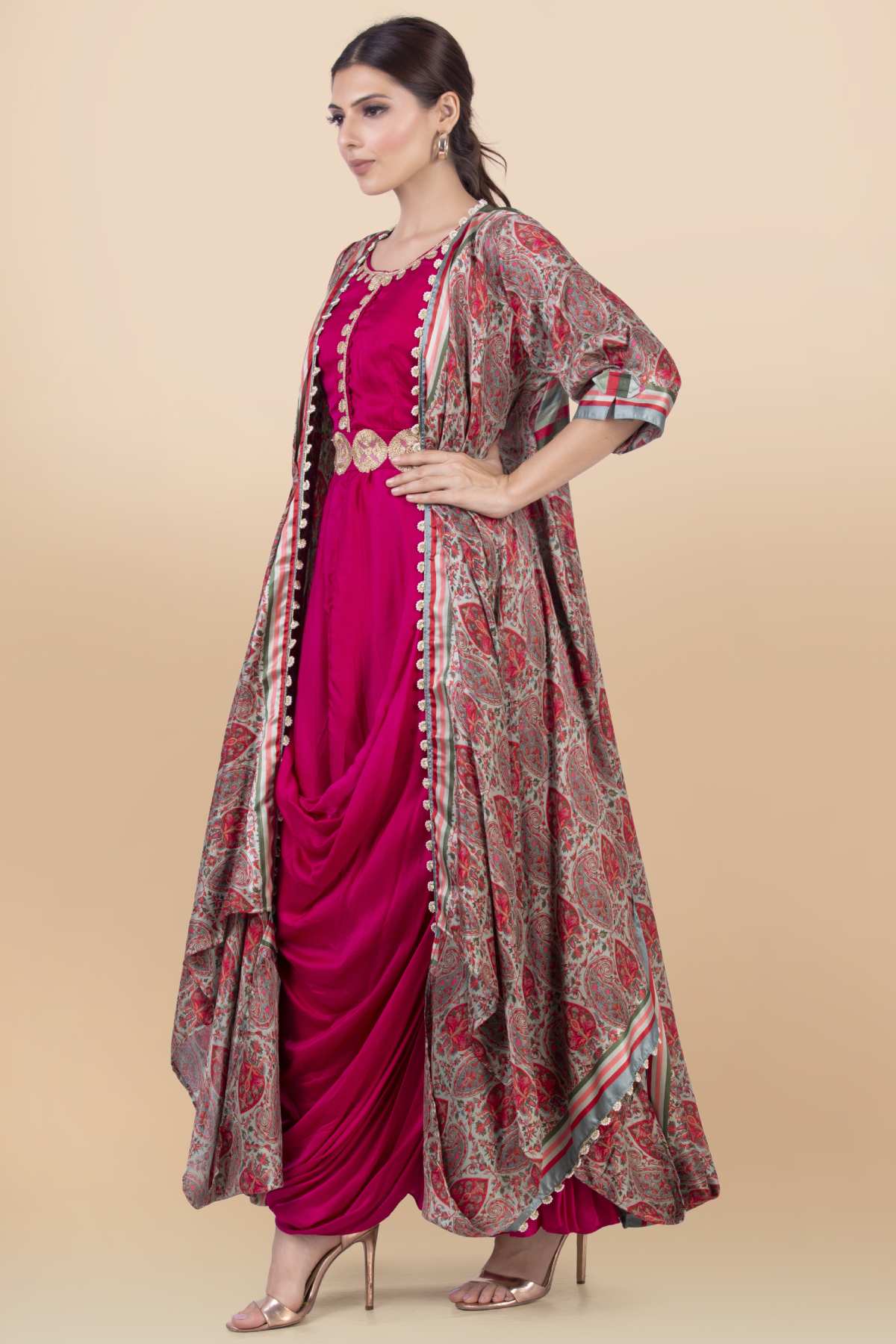 Draped Silk Jacket Set