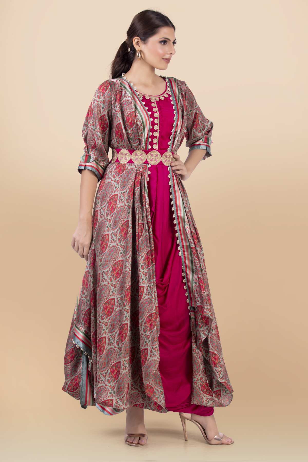 Draped Silk Jacket Set