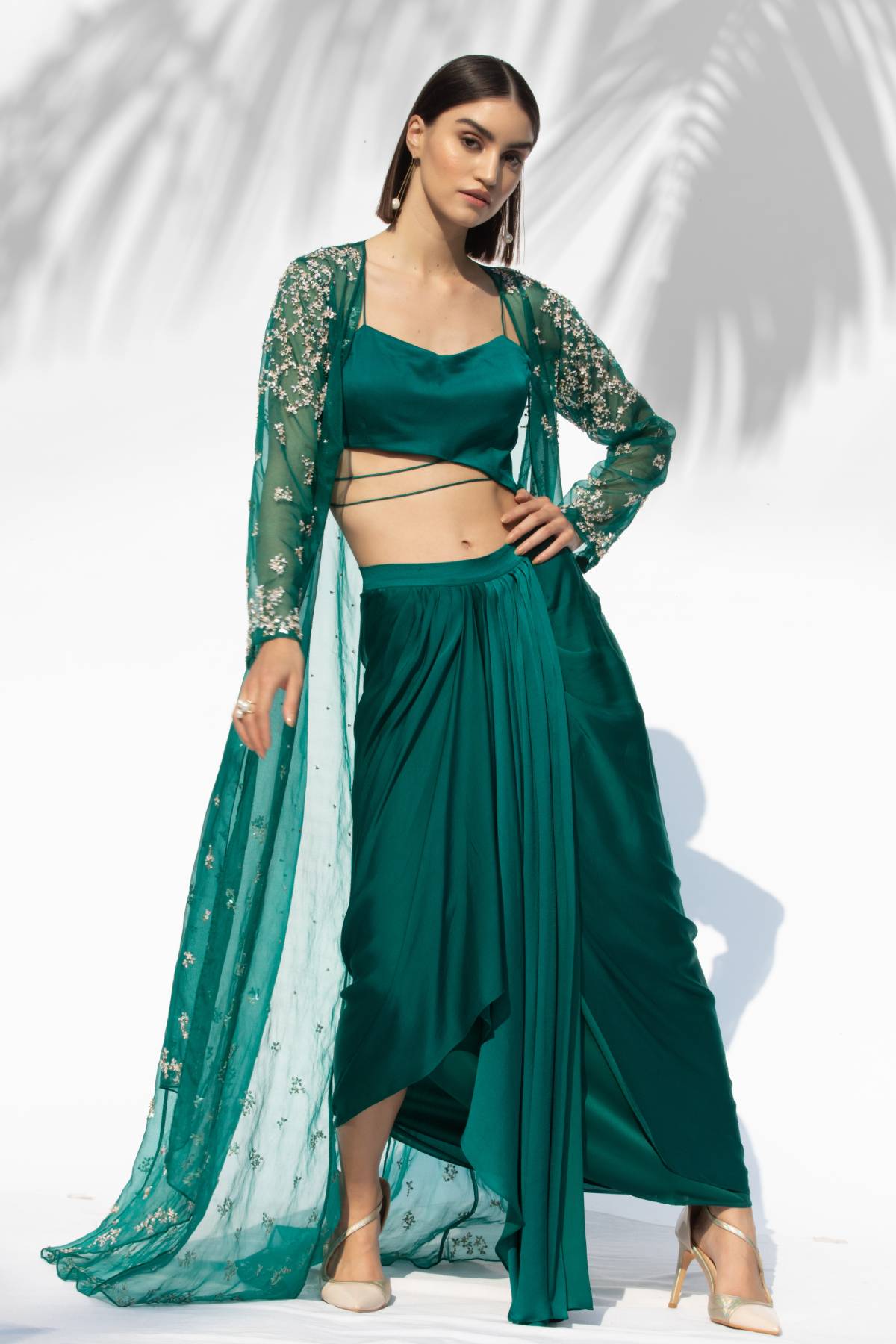 Buy Draped Skirt & Jacket Set by Mandira Wirk