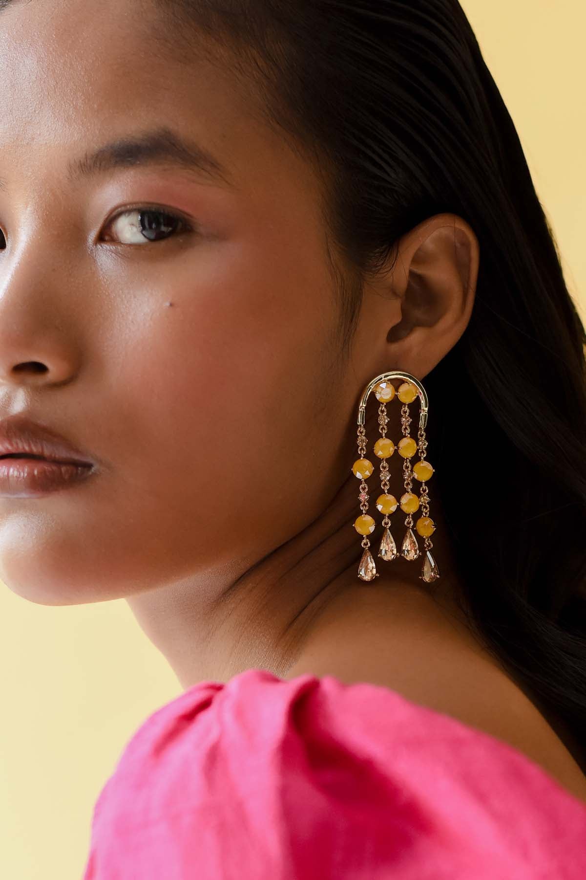 Yellow Drop Hanging Earrings