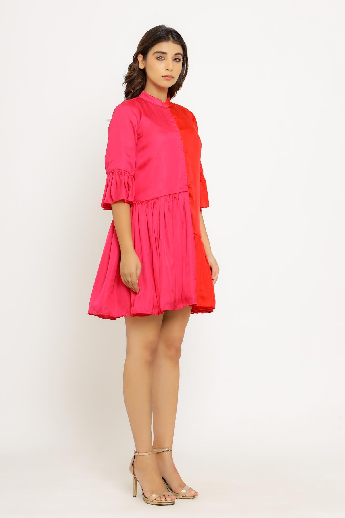 Dual Colour Gather Dress