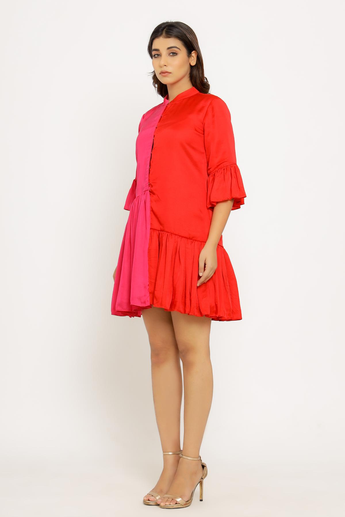Dual Colour Gather Dress