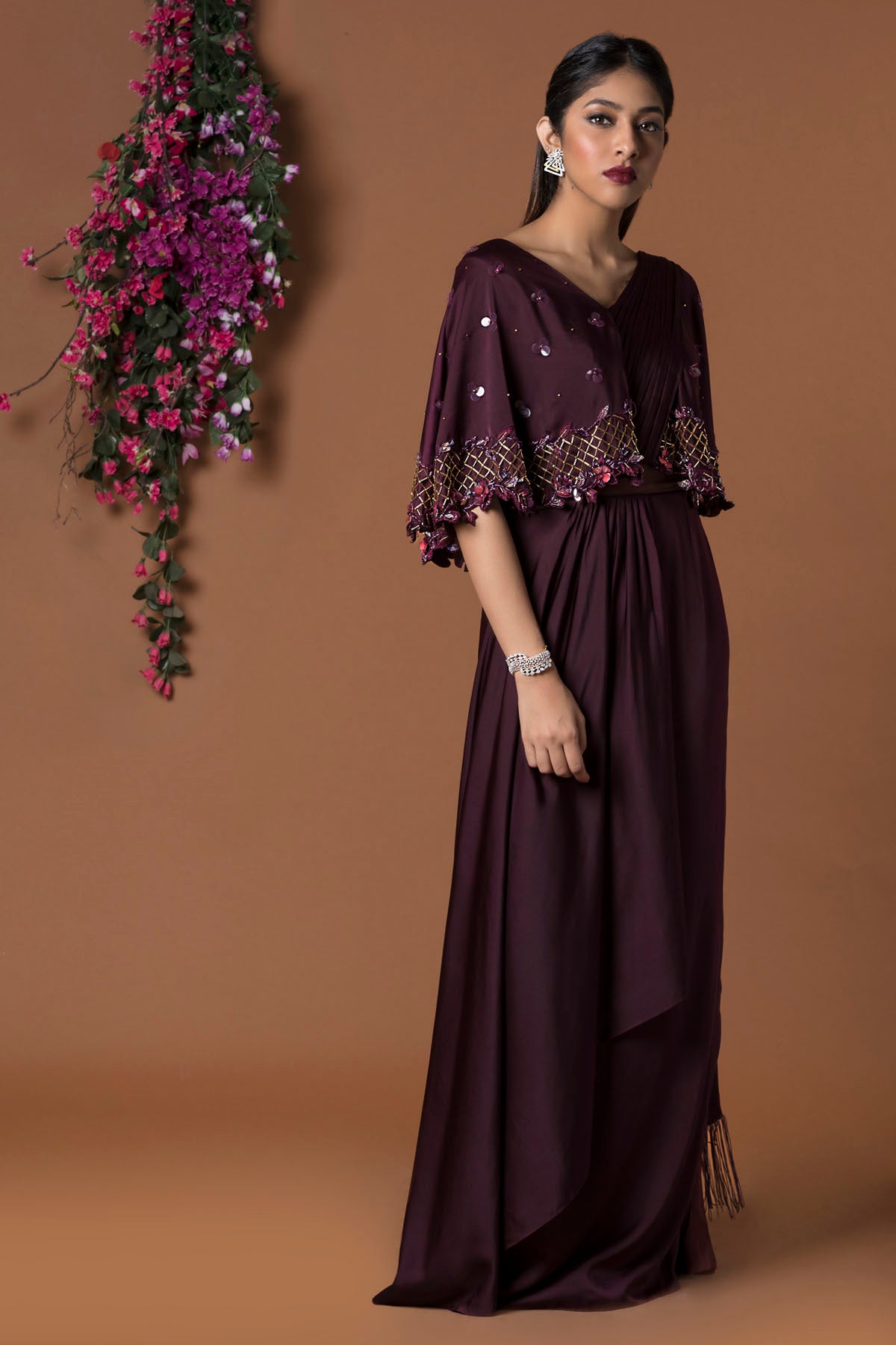 Embellished Saree & Cape Set