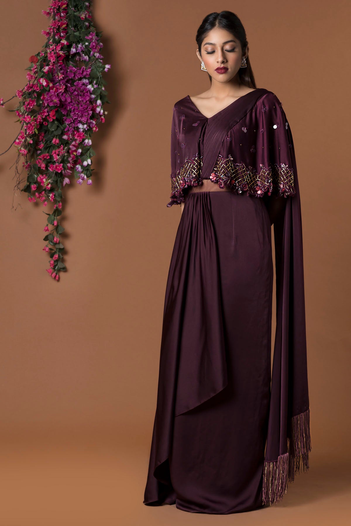 Embellished Saree & Cape Set