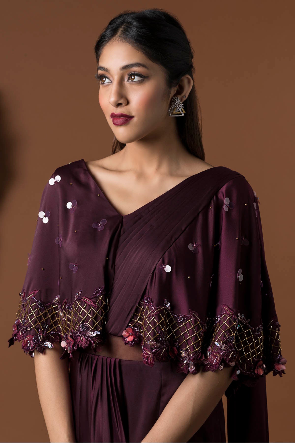 Embellished Saree & Cape Set