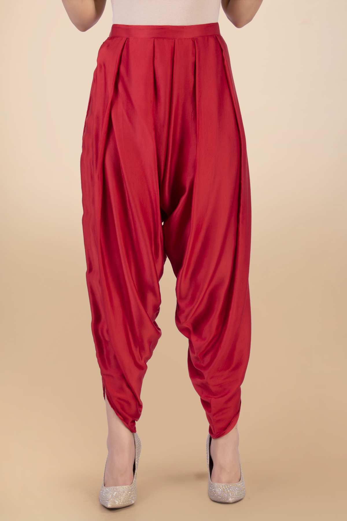 Red Modal Satin Print Jacket Set