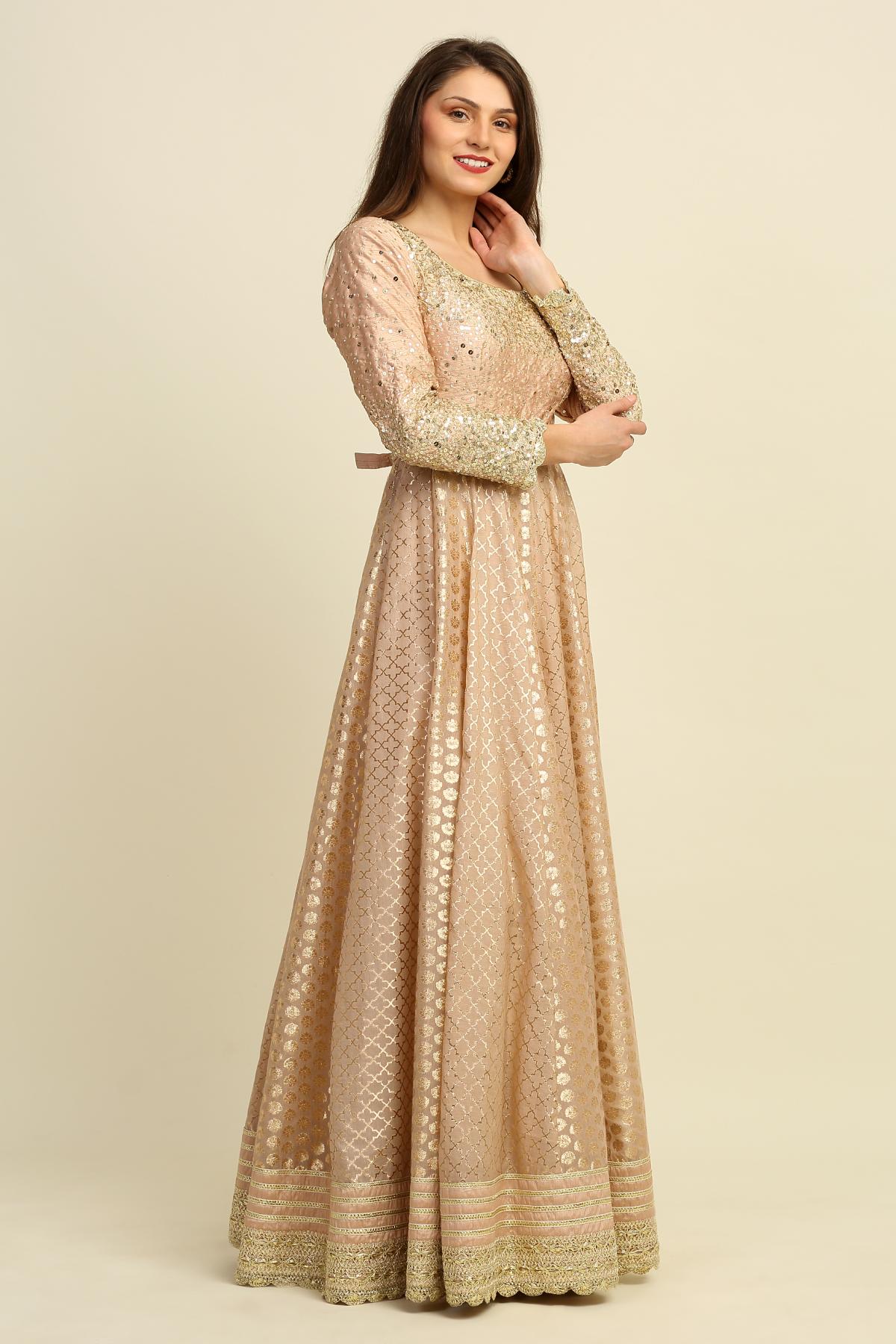 Gold Sequins Work Anarkali Set