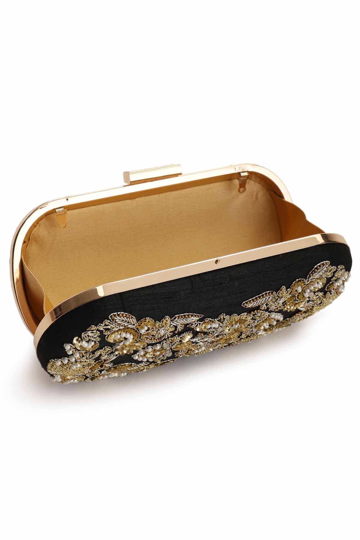Black Embroidered Box Clutch