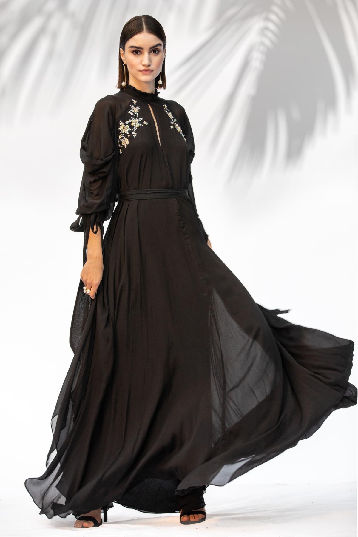 Embroidered Cowled Dress Gown