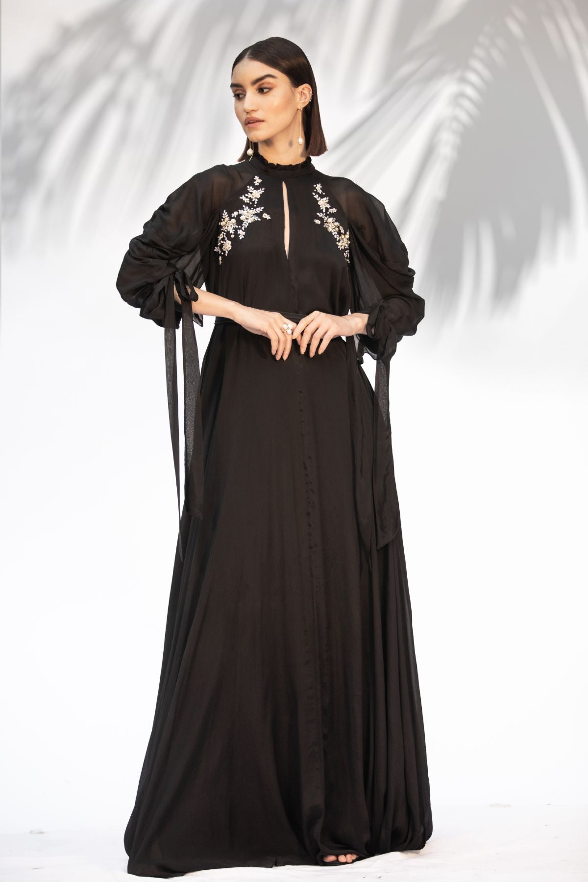 Buy Embroidered Cowled Dress Gown by Mandira Wirk