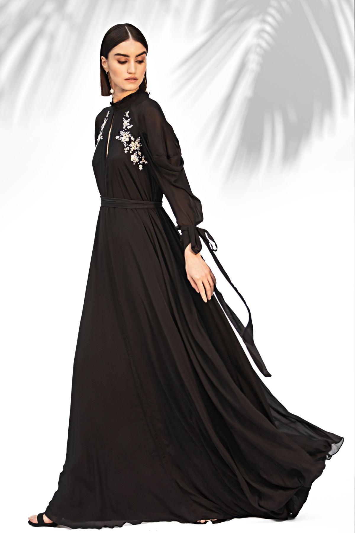 Embroidered Cowled Dress Gown