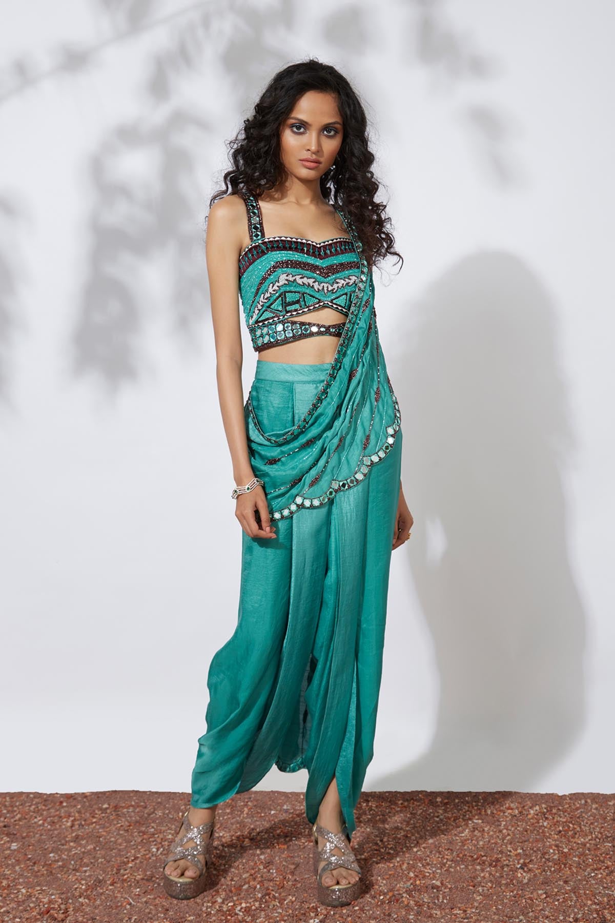 Embroidered Dhoti Saree Set