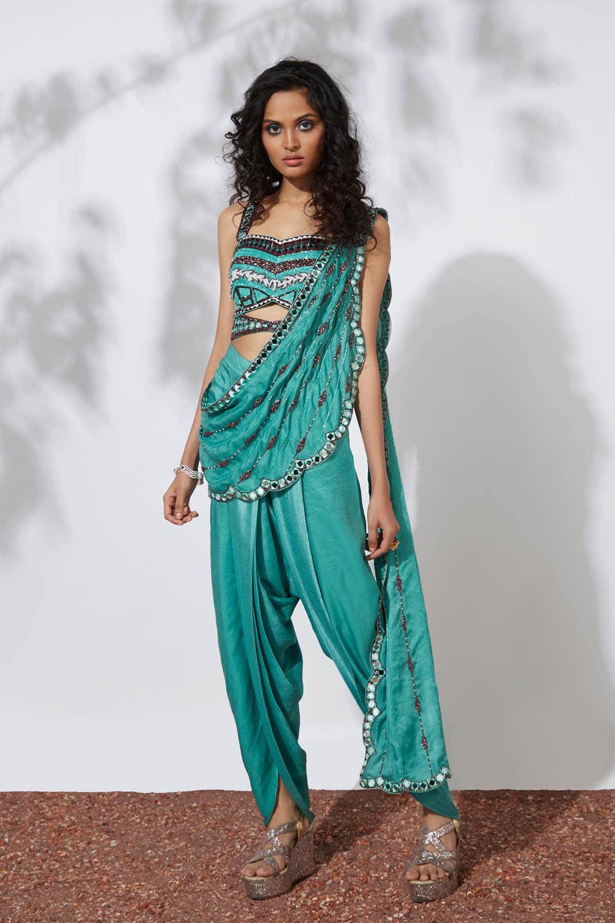 Embroidered Dhoti Saree Set