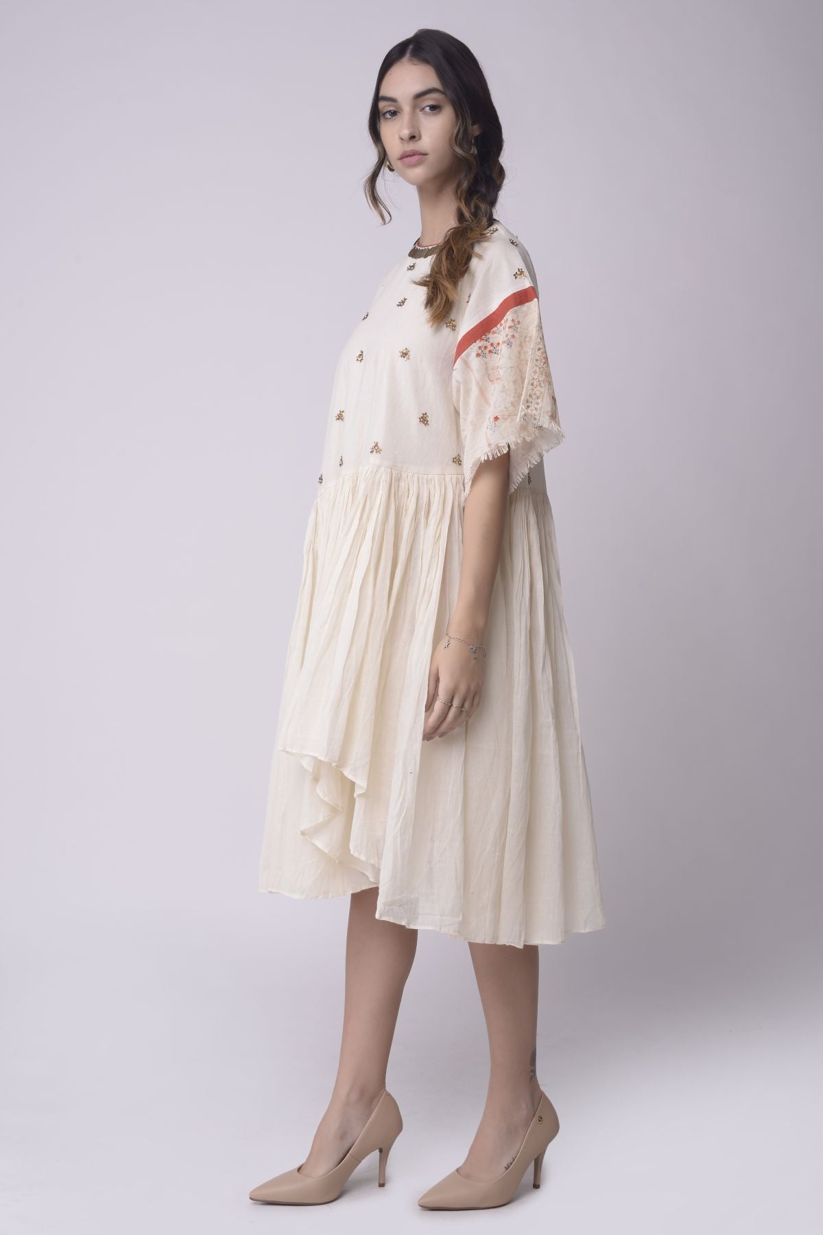 Ivory Cotton Gathered Dress