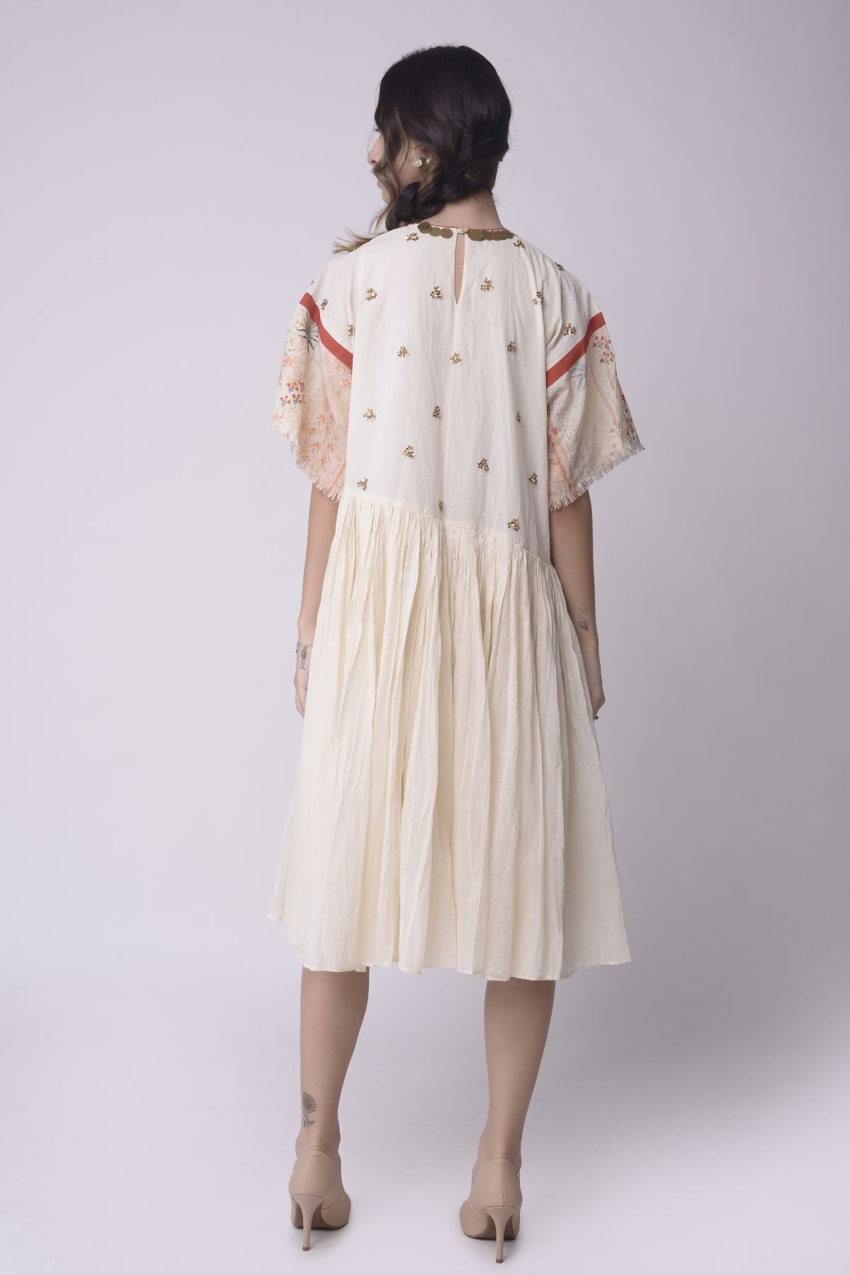 Ivory Cotton Gathered Dress